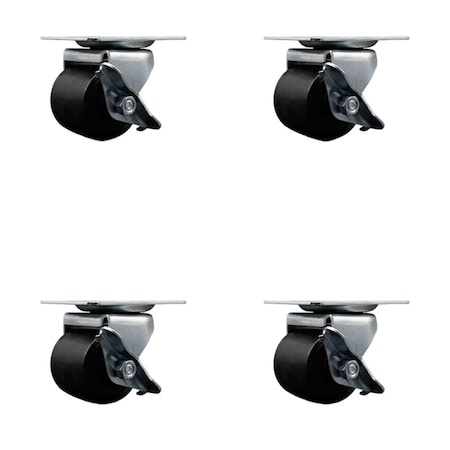 Service Caster Low Profile Polyolefin 2'' Wheel Top Plate Swivel Caster with Brake Set, 4PK SCC-04S211316-POS-SLB-4